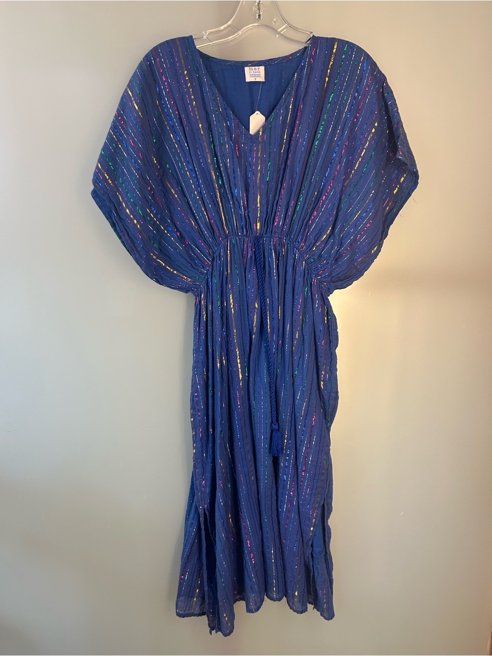 Blue Metallic Stripe Maxi Dress